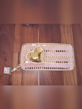 Juicy Couture Pink Heart And Gold Sequin Clutch / Wallet